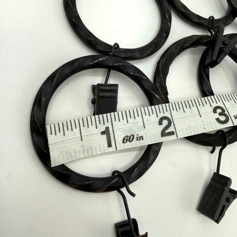 Set of 7 Twisted Metal Curtain Rings with Clips Dark Bronze 1.5 Inch Inner Dia